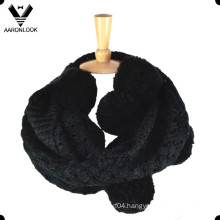 Lady′s Jacquard Pattern Loop Pompom Scarf